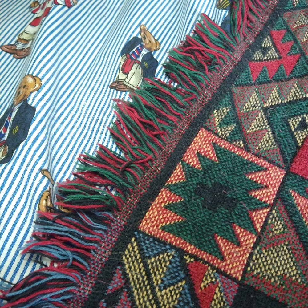Vintage Aztec Geometric Abstract Navajo Print Pattern Tapestry Blanket Rug Pants - Picture 4 of 4